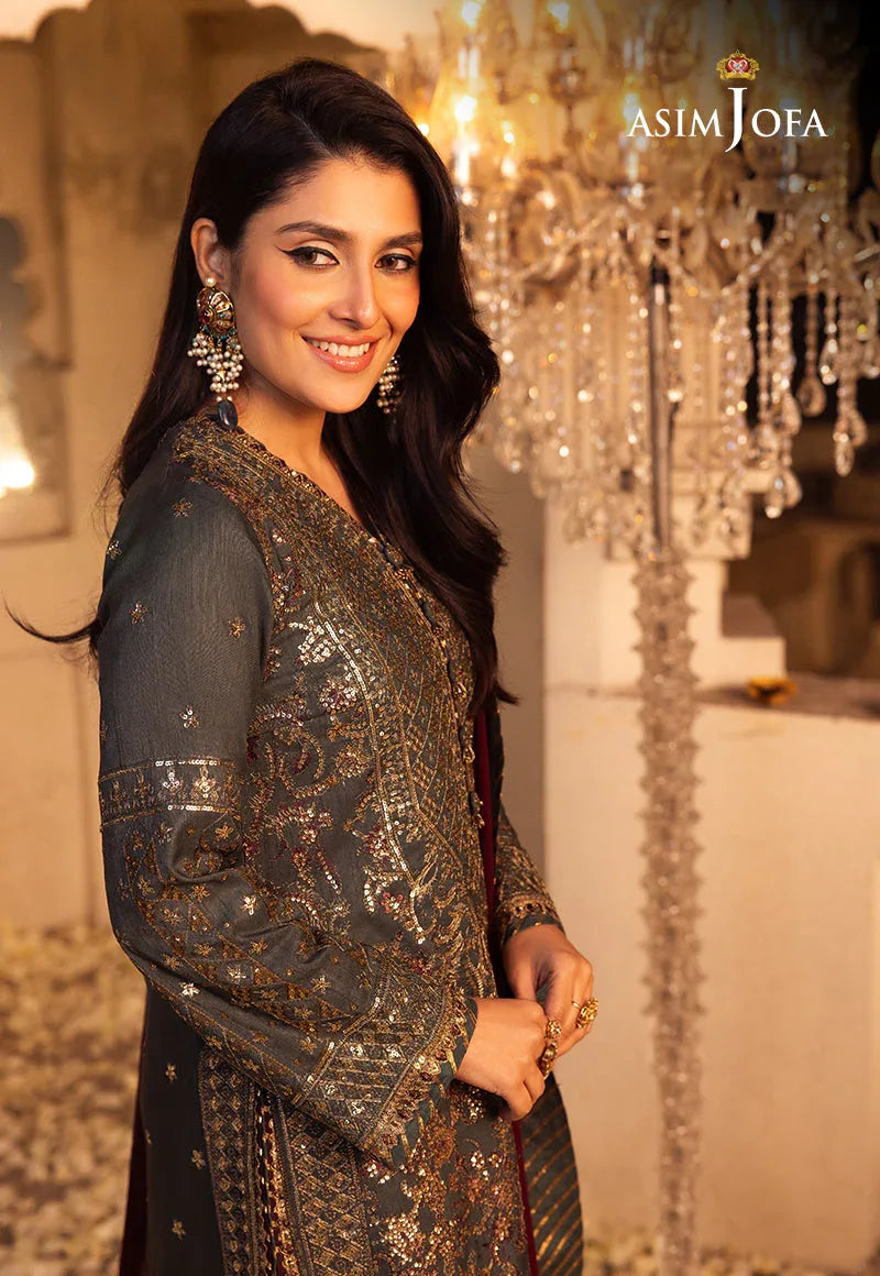 Shehnai by Asim Jofa Embroidered Net 3Pc Suit AJSH-07 - Rang-e-Khaas