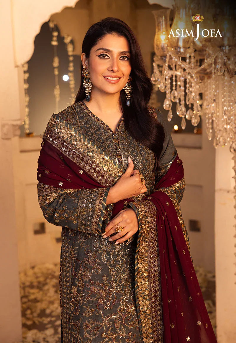 Shehnai by Asim Jofa Embroidered Net 3Pc Suit AJSH-07 - Rang-e-Khaas