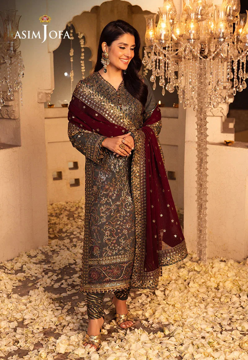 Shehnai by Asim Jofa Embroidered Net 3Pc Suit AJSH-07 - Rang-e-Khaas