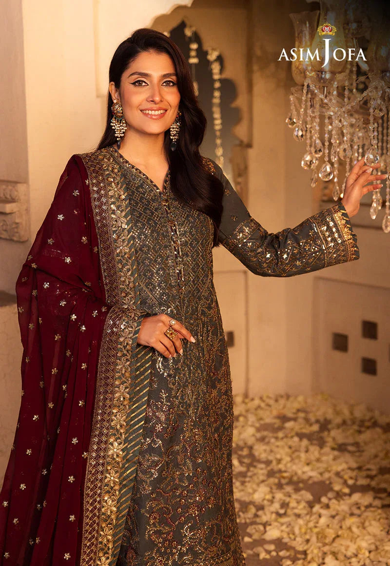 Shehnai by Asim Jofa Embroidered Net 3Pc Suit AJSH-07 - Rang-e-Khaas
