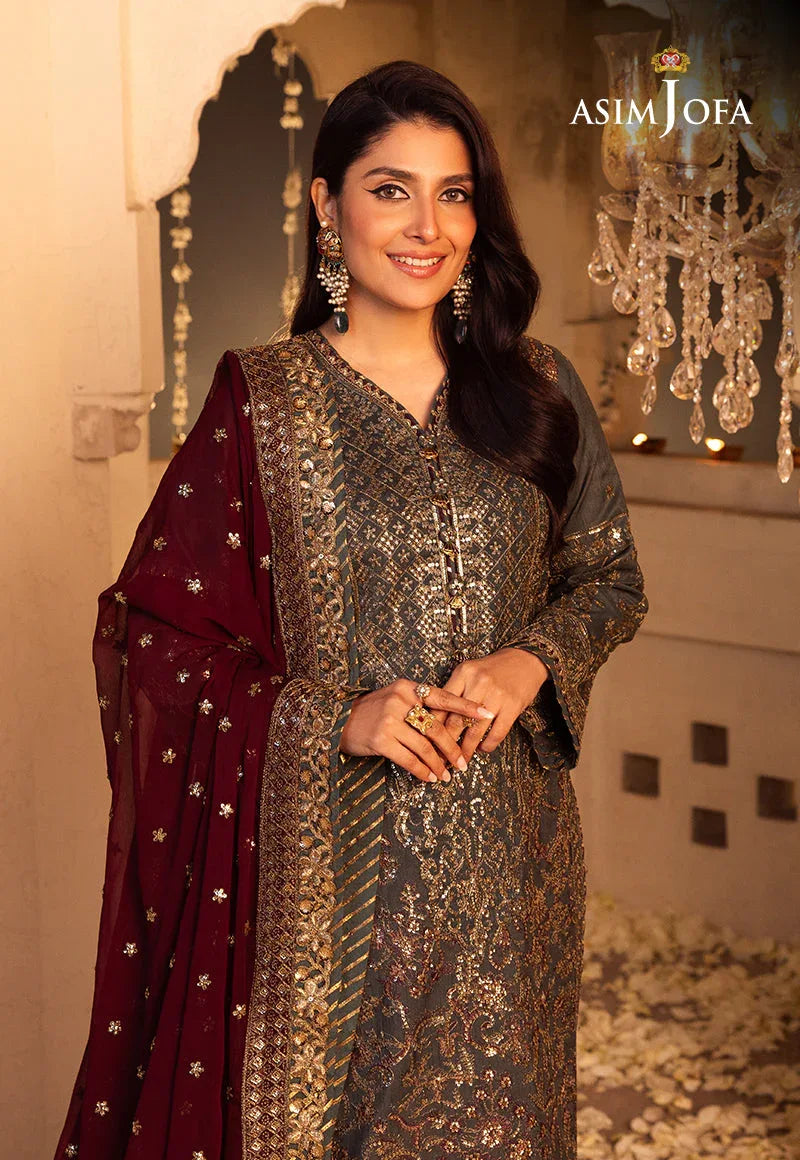 Shehnai by Asim Jofa Embroidered Net 3Pc Suit AJSH-07 - Rang-e-Khaas