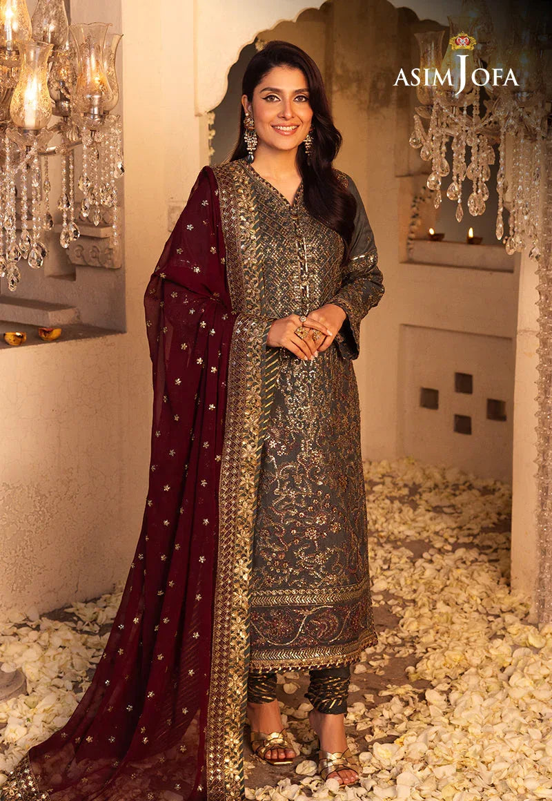 Shehnai by Asim Jofa Embroidered Net 3Pc Suit AJSH-07 - Rang-e-Khaas
