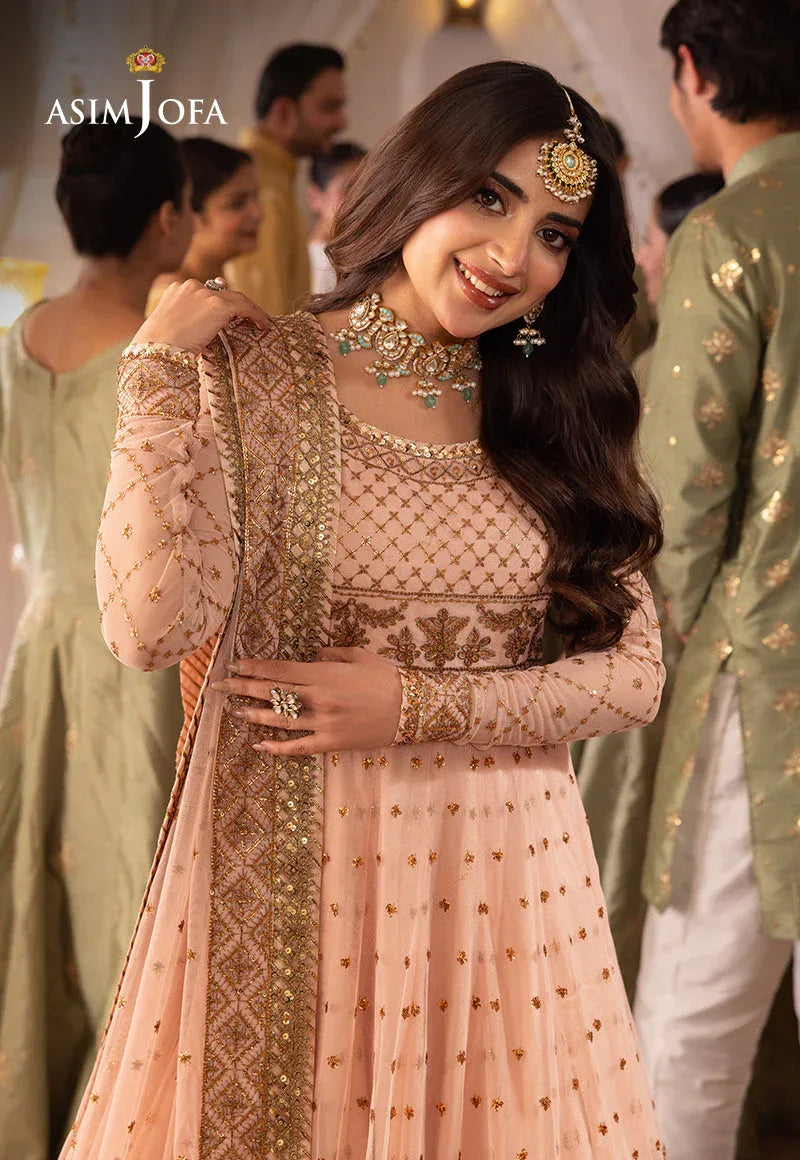 Shehnai by Asim Jofa Embroidered Chiffon 3Pc Suit AJSH-15 - Rang-e-Khaas