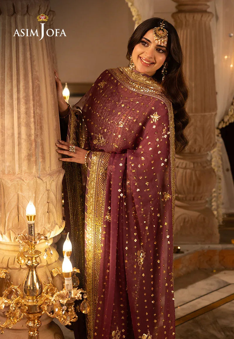 Shehnai by Asim Jofa Embroidered Chiffon 3Pc Suit AJSH-17 - Rang-e-Khaas