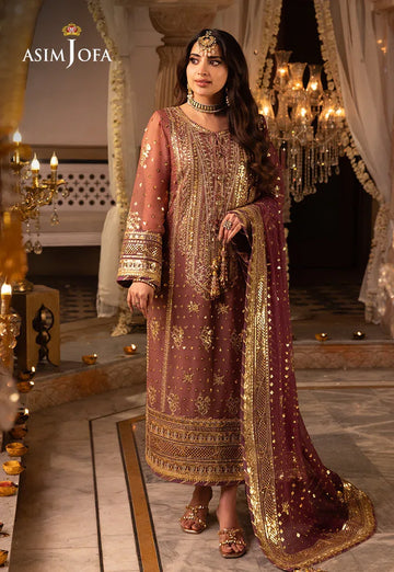 Shehnai by Asim Jofa Embroidered Chiffon 3Pc Suit AJSH-17 - Rang-e-Khaas