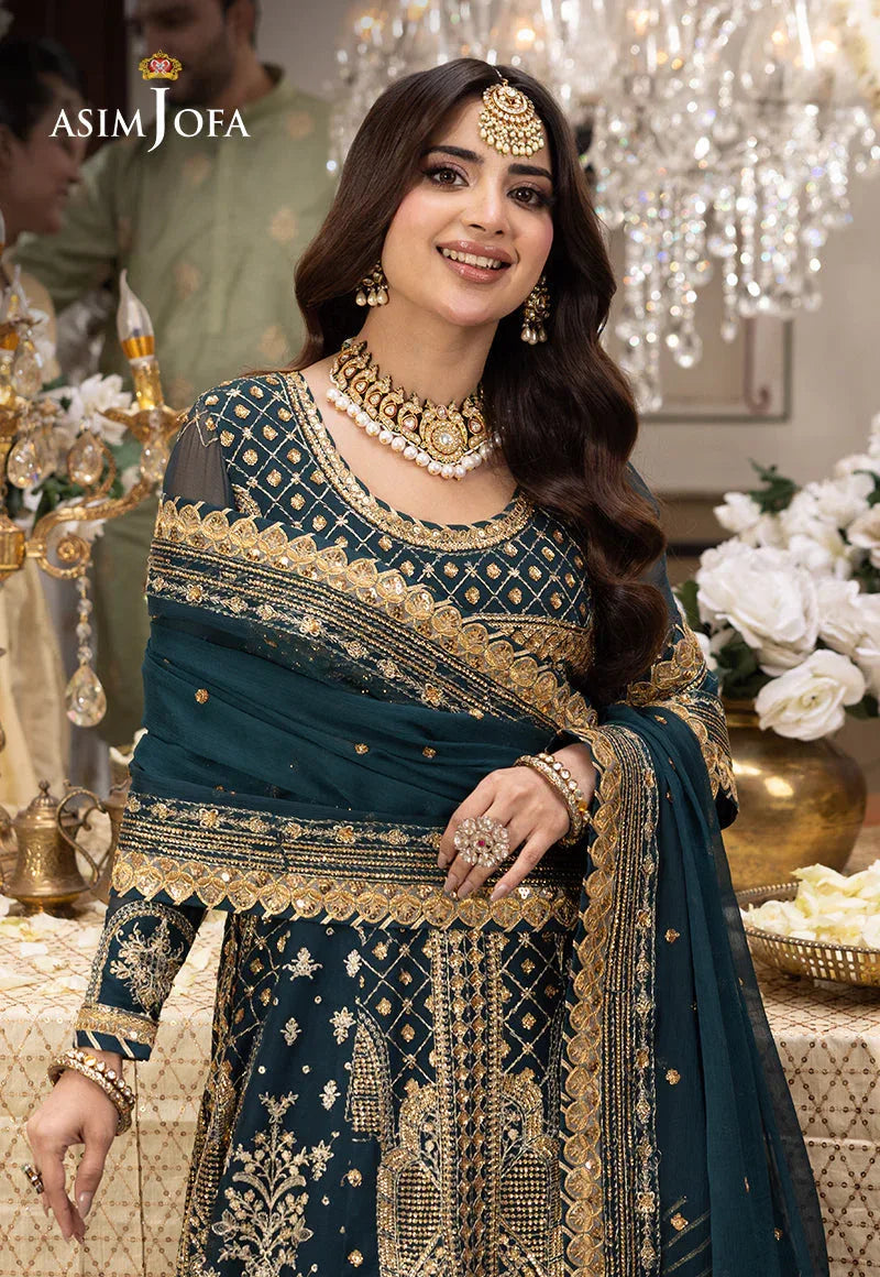 Shehnai by Asim Jofa Embroidered Chiffon 3Pc Suit AJSH-18 - Rang-e-Khaas