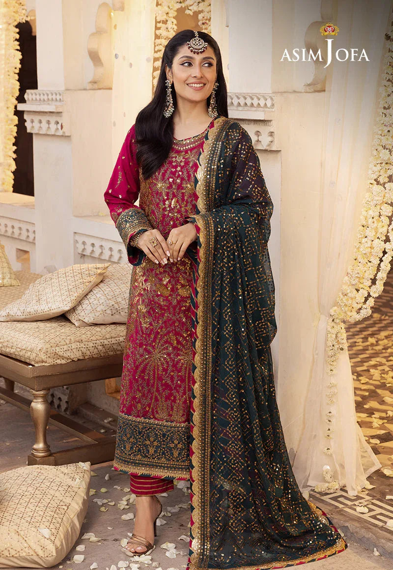 Shehnai by Asim Jofa Embroidered Chiffon 3Pc Suit AJSH-19 - Rang-e-Khaas
