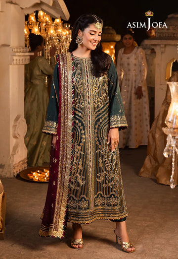 Shehnai by Asim Jofa Embroidered Chiffon 3Pc Suit AJSH-20 - Rang-e-Khaas