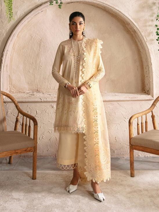 Afrozeh Cascade Embroidered Luxury Lawn 3Pc Suit - Claire - Rang-e-Khaas