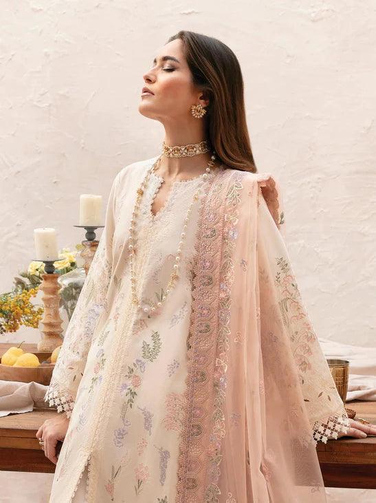 Afrozeh Cascade Embroidered Luxury Lawn 3Pc Suit - Luna - Rang-e-Khaas