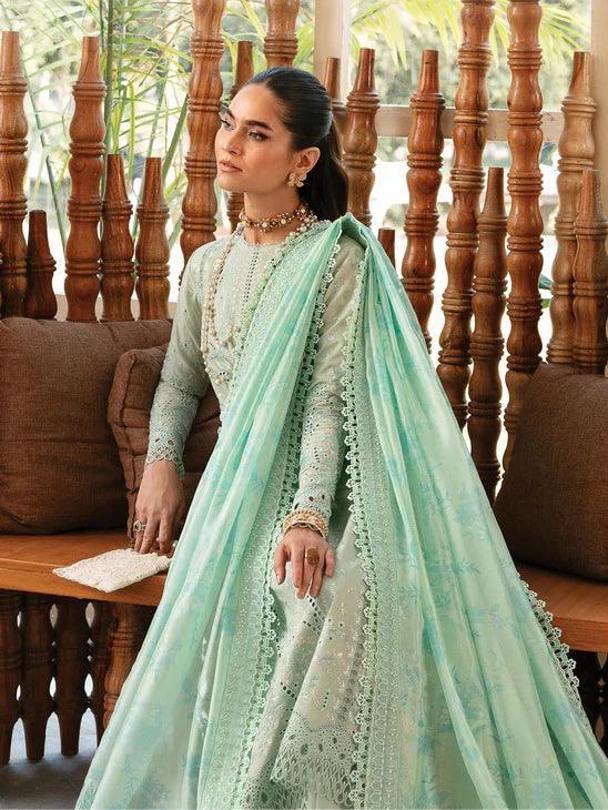 Afrozeh Cascade Embroidered Luxury Lawn 3Pc Suit - Willow - Rang-e-Khaas