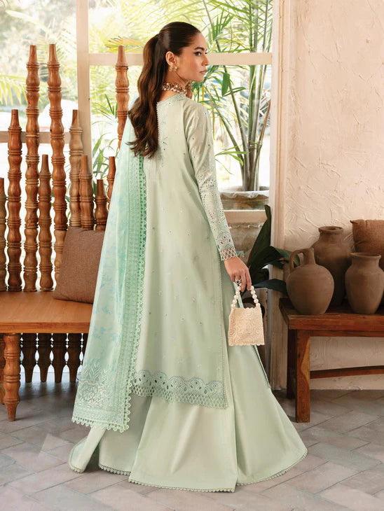 Afrozeh Cascade Embroidered Luxury Lawn 3Pc Suit - Willow - Rang-e-Khaas