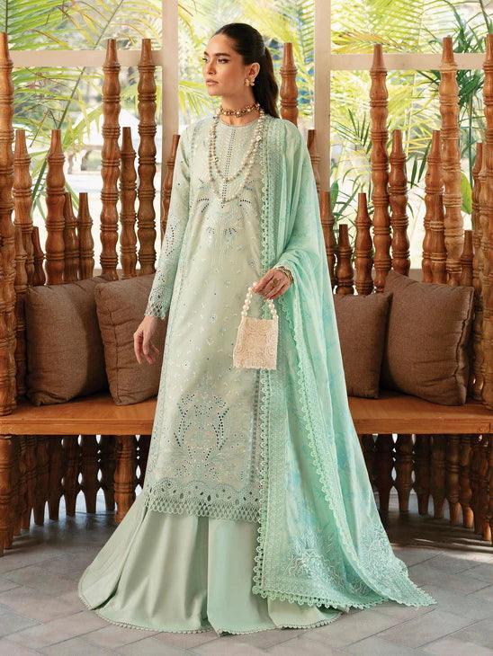 Afrozeh Cascade Embroidered Luxury Lawn 3Pc Suit - Willow - Rang-e-Khaas