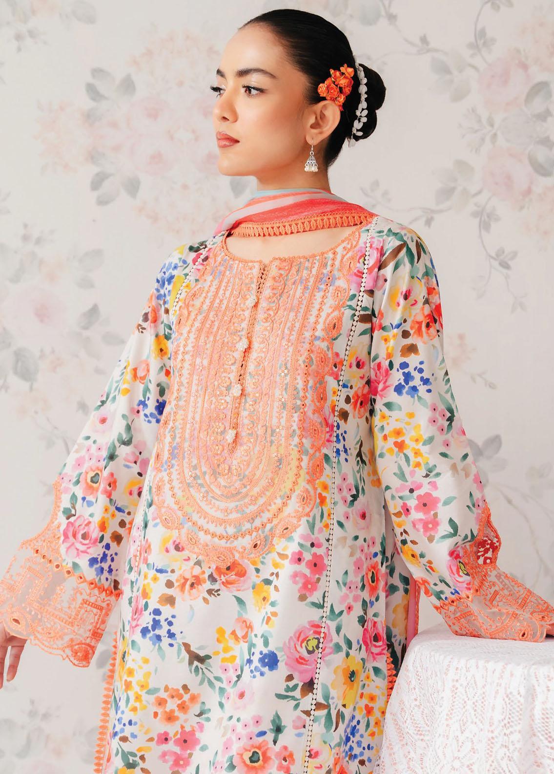 Afrozeh The Floral Charm Embroidered Lawn 3Pc Suit AL-24-V1-06 - Rang-e-Khaas