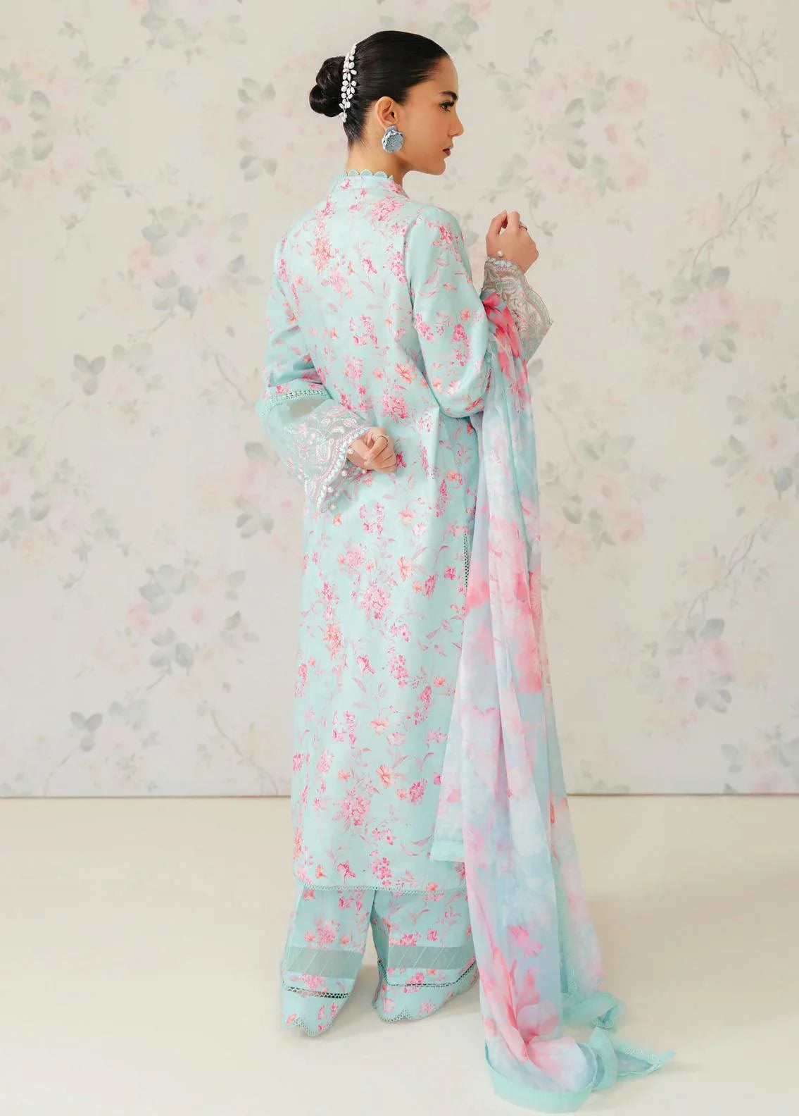 Afrozeh The Floral Charm Embroidered Lawn 3Pc Suit AL-24-V1-07 - Rang-e-Khaas