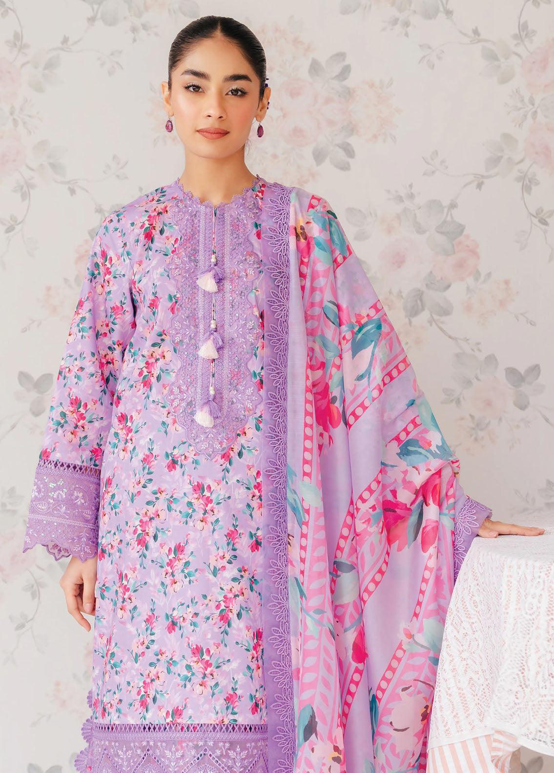 Afrozeh The Floral Charm Embroidered Lawn 3Pc Suit AL-24-V1-09 - Rang-e-Khaas