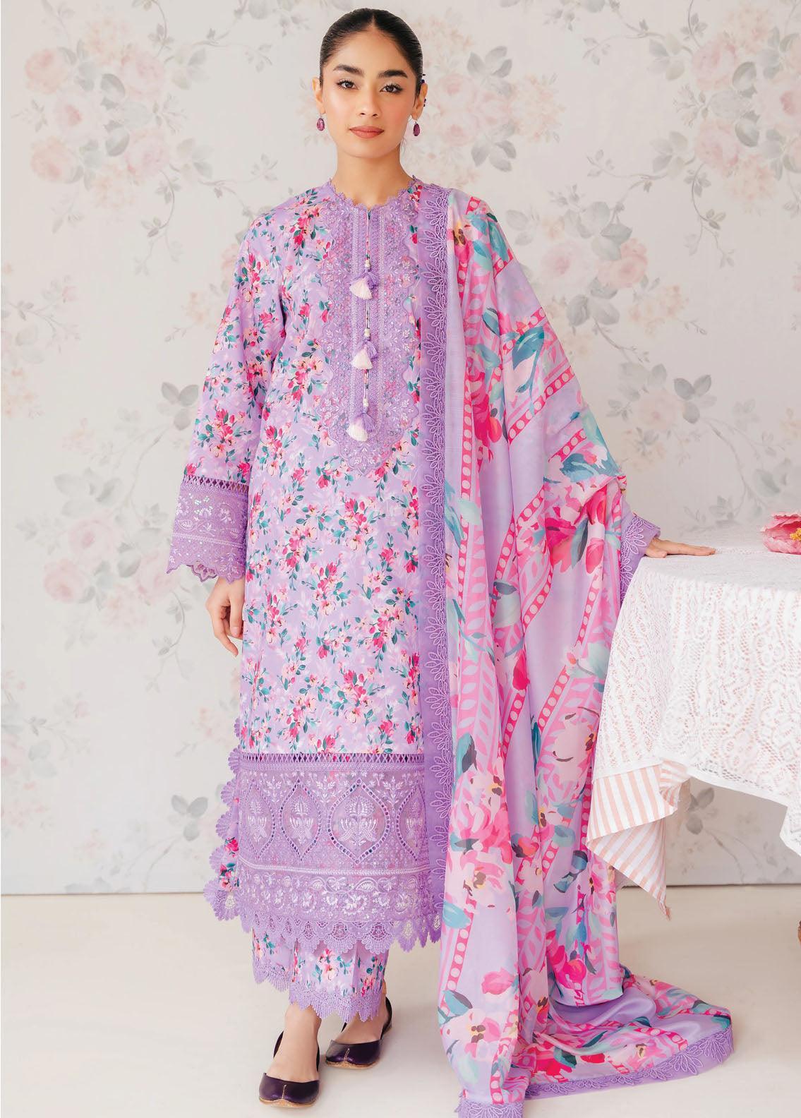 Afrozeh The Floral Charm Embroidered Lawn 3Pc Suit AL-24-V1-09 - Rang-e-Khaas