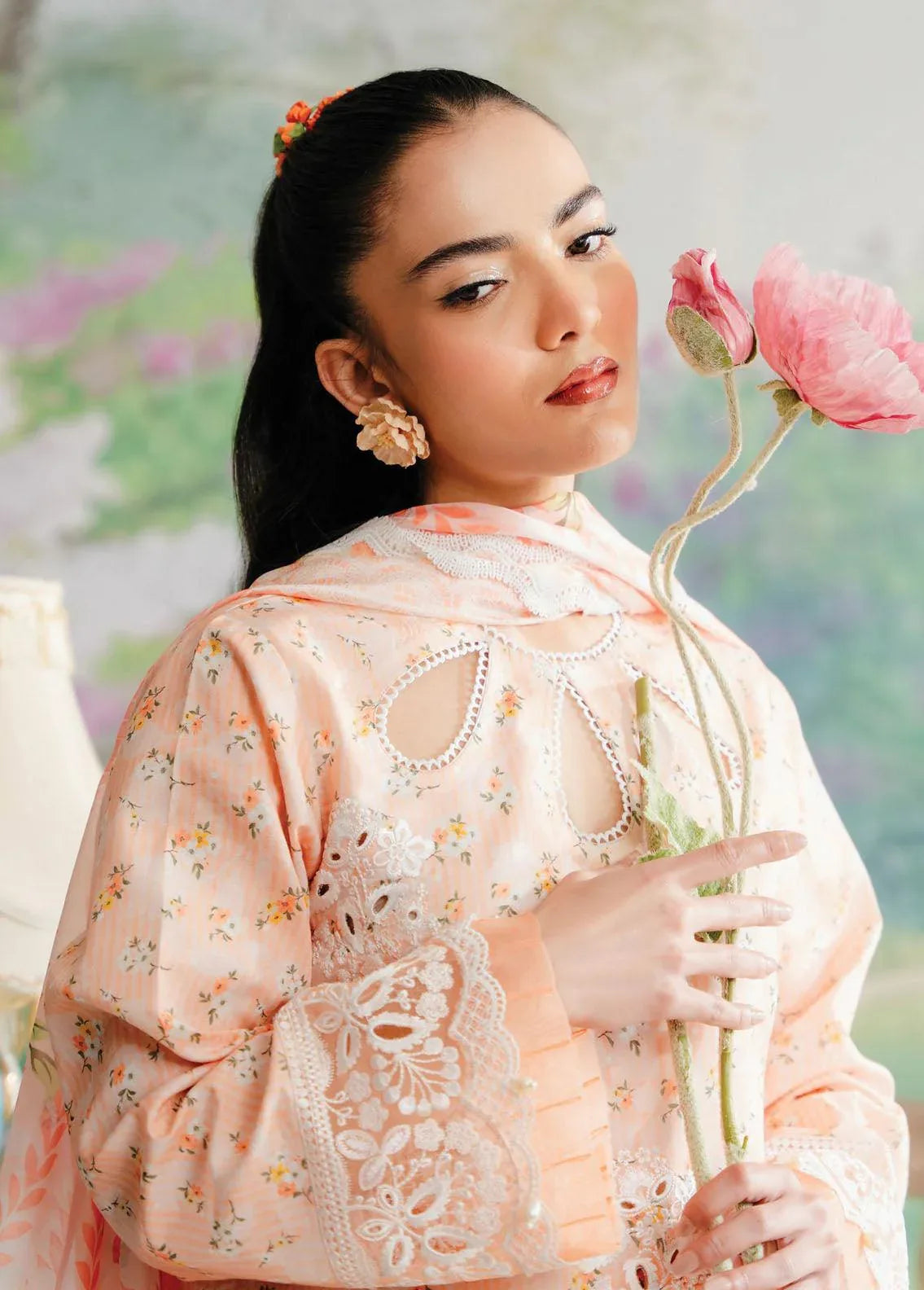 Afrozeh The Floral Charm Embroidered Lawn 3Pc Suit AL-24-V1-10 - Rang-e-Khaas