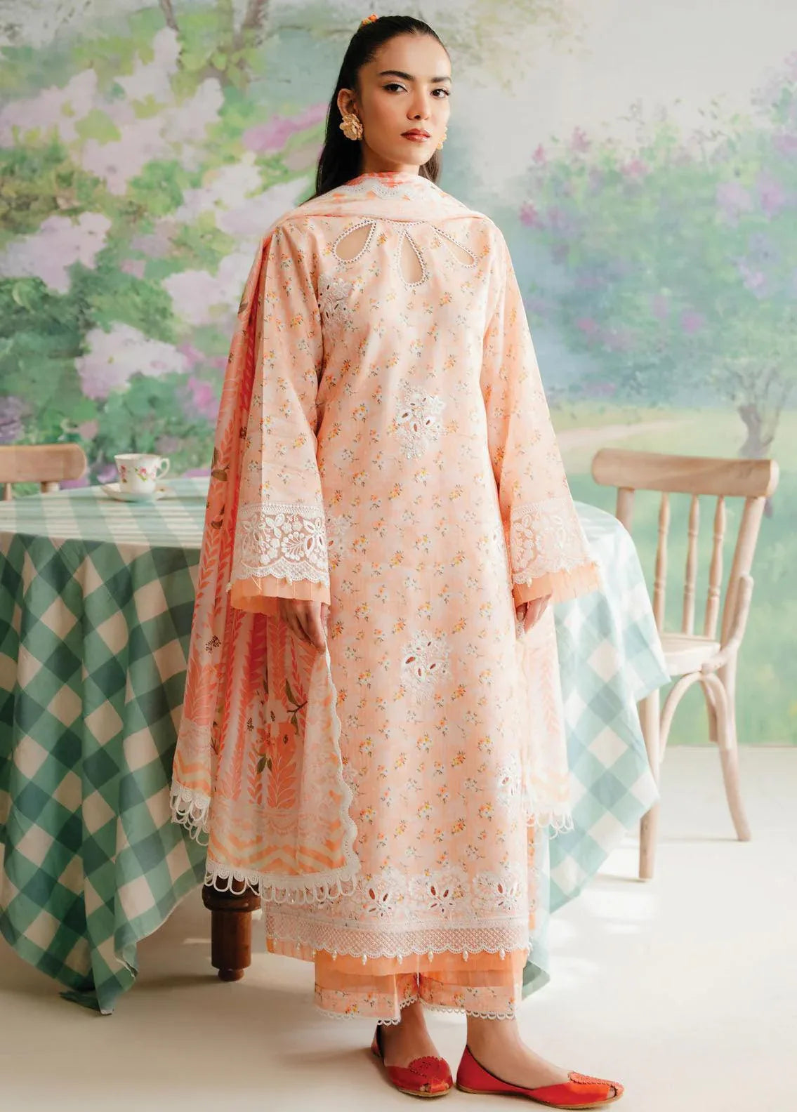 Afrozeh The Floral Charm Embroidered Lawn 3Pc Suit AL-24-V1-10 - Rang-e-Khaas
