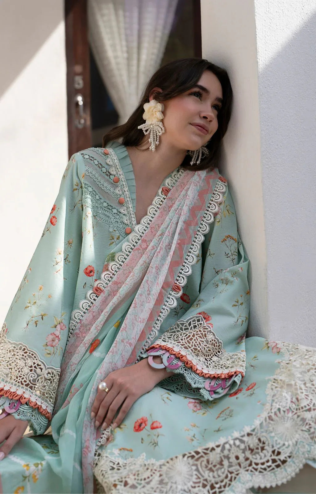 AJR Couture | Printakari Lawn 25 | Aqua - Rang-e-Khaas