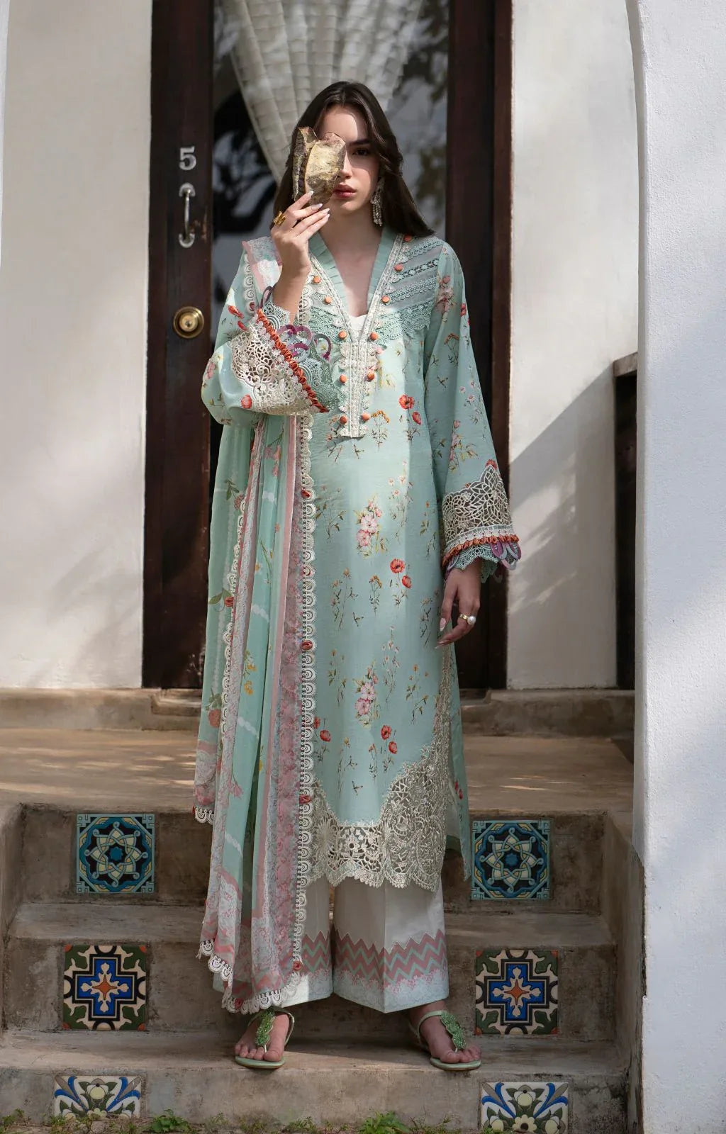 AJR Couture | Printakari Lawn 25 | Aqua - Rang-e-Khaas