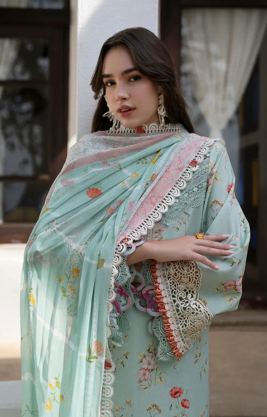 AJR Couture | Printakari Lawn 25 | Aqua - Rang-e-Khaas