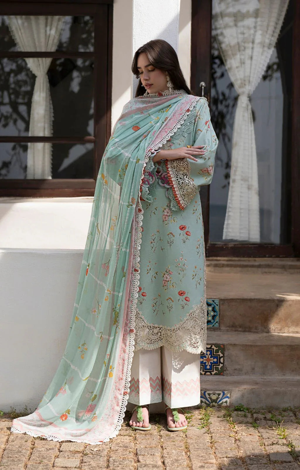 AJR Couture | Printakari Lawn 25 | Aqua - Rang-e-Khaas