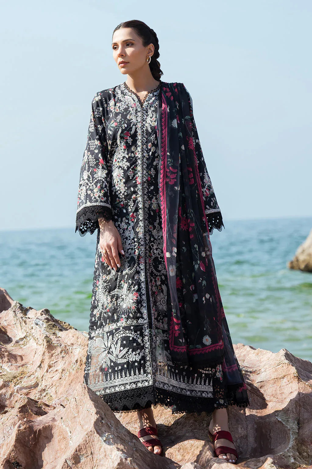 Afrozeh Summer Together Embroidered Lawn 3Pc Suit - Levana - Rang-e-Khaas