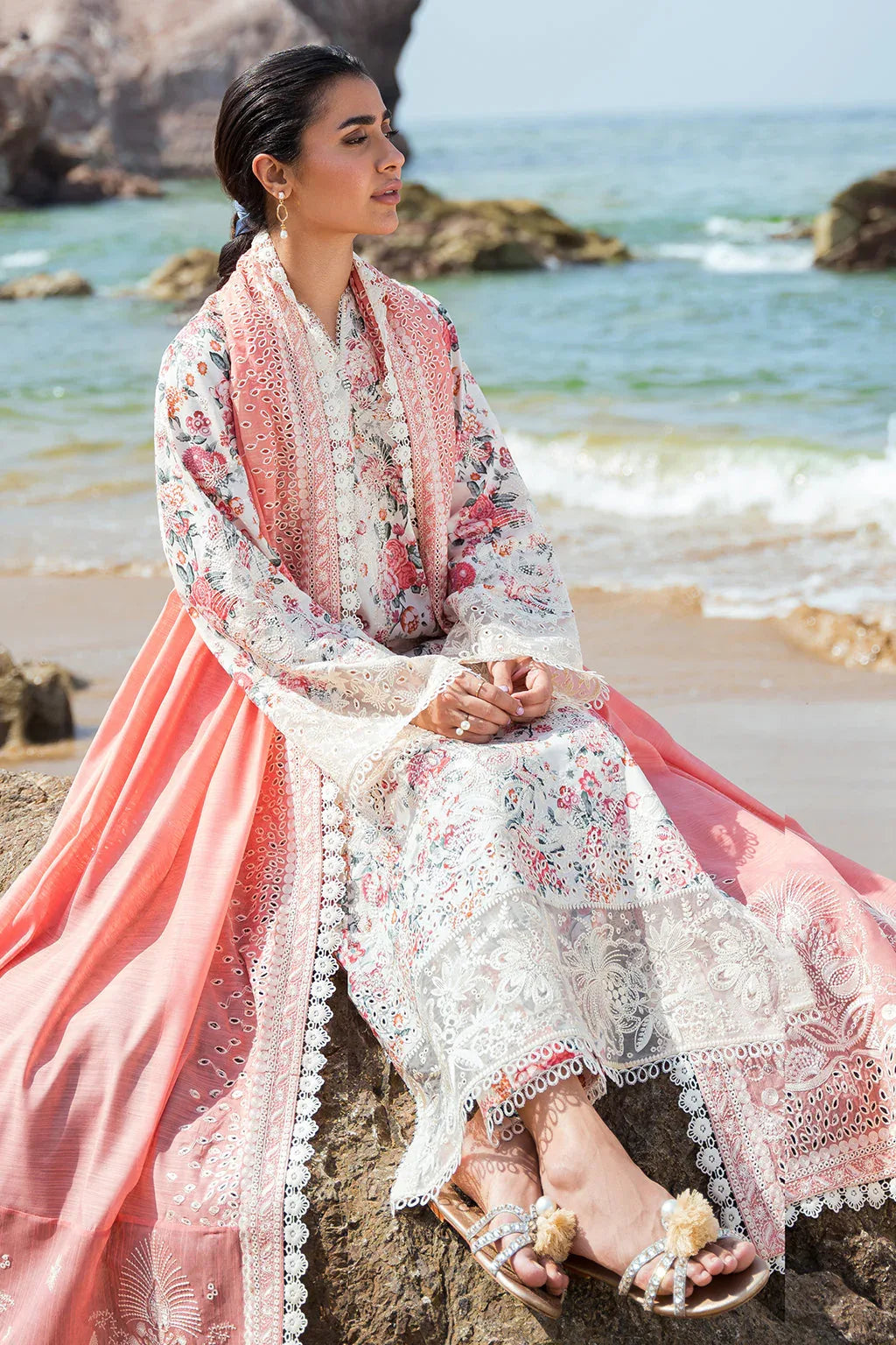 Afrozeh Summer Together Embroidered Lawn 3Pc Suit - Gardenia - Rang-e-Khaas