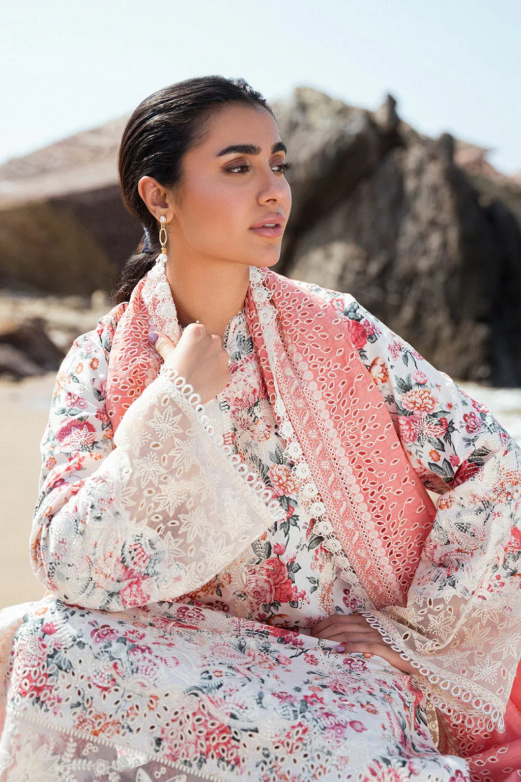 Afrozeh Summer Together Embroidered Lawn 3Pc Suit - Gardenia - Rang-e-Khaas