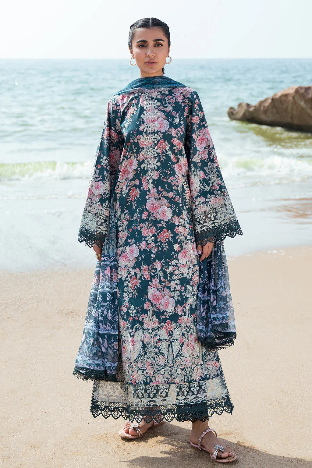 Afrozeh Summer Together Embroidered Lawn 3Pc Suit - Clover - Rang-e-Khaas