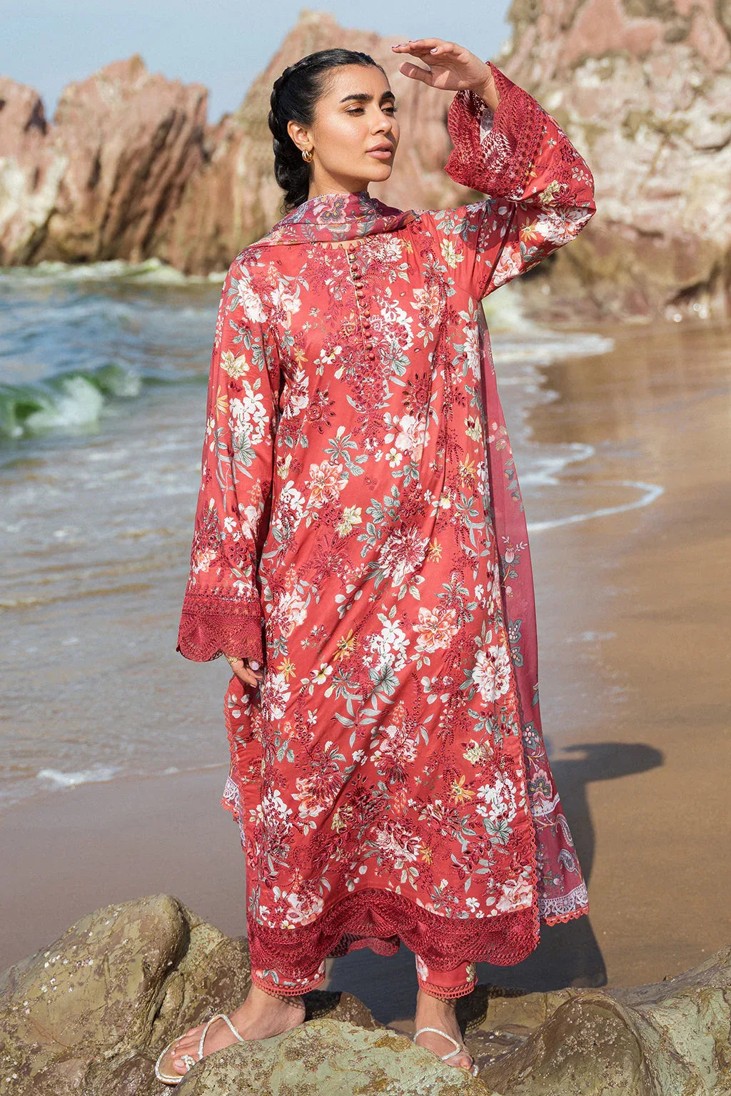 Afrozeh Summer Together Embroidered Lawn 3Pc Suit - Scarley - Rang-e-Khaas