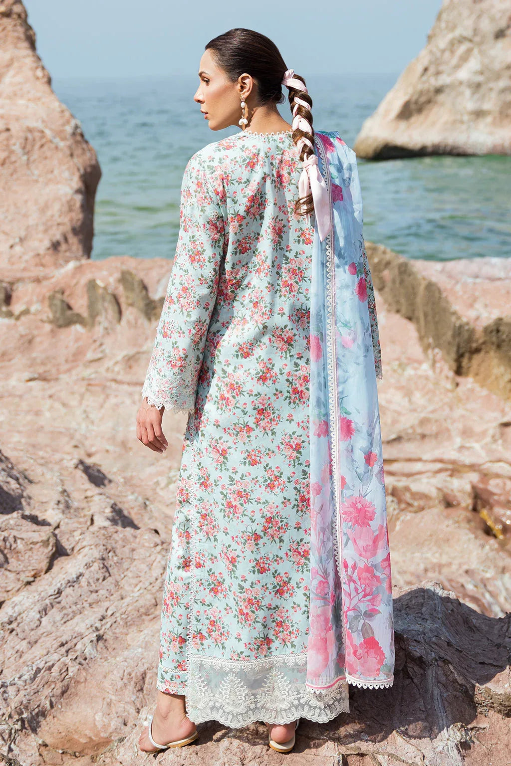 Afrozeh Summer Together Embroidered Lawn 3Pc Suit - Topaz - Rang-e-Khaas