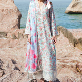 Afrozeh Summer Together Embroidered Lawn 3Pc Suit - Topaz