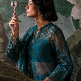 Afrozeh La Fuchsia Embroidered Organza 3Pc Suit - Alba