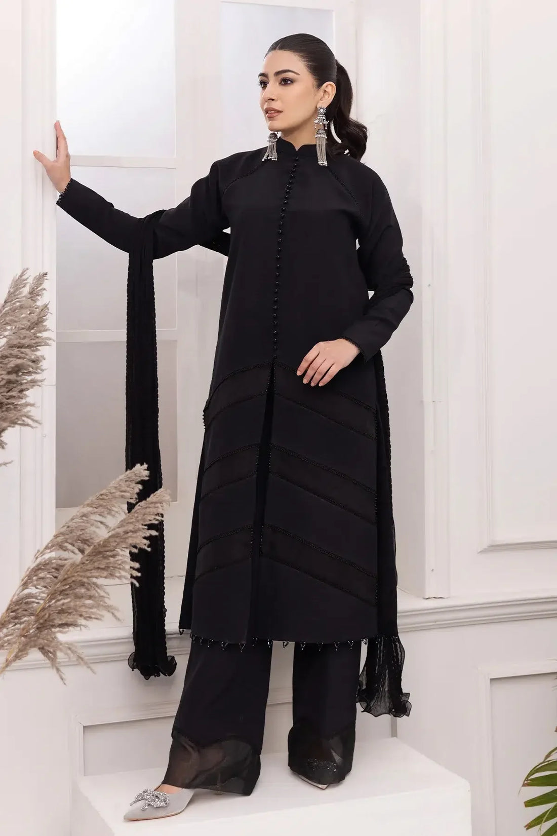 Alizeh | Formals Collection | Black Dress 3 piece - RTW1004 - Rang-e-Khaas
