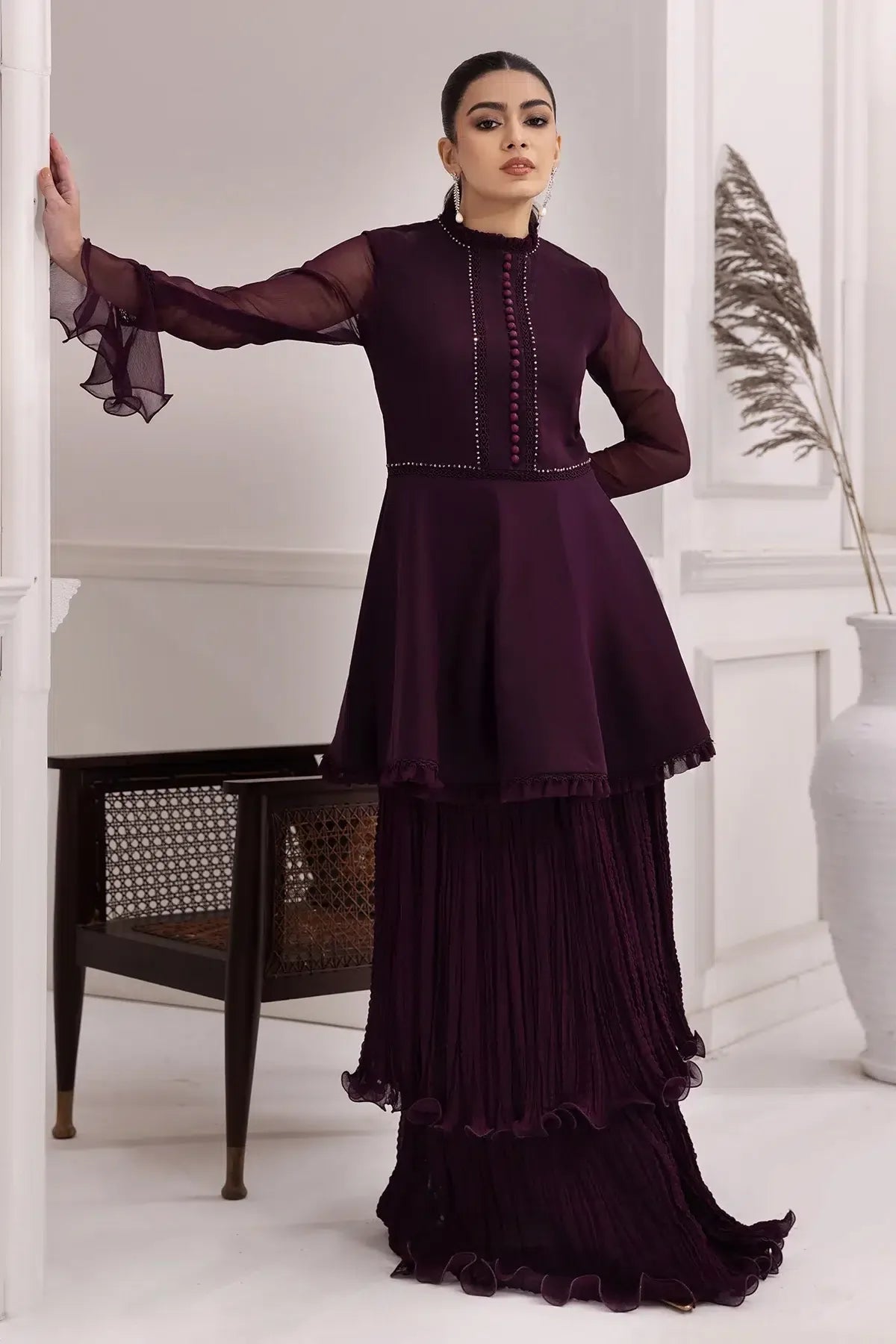 Alizeh | Formals Collection | Purple Frock 2 piece - RTW1001 - Rang-e-Khaas