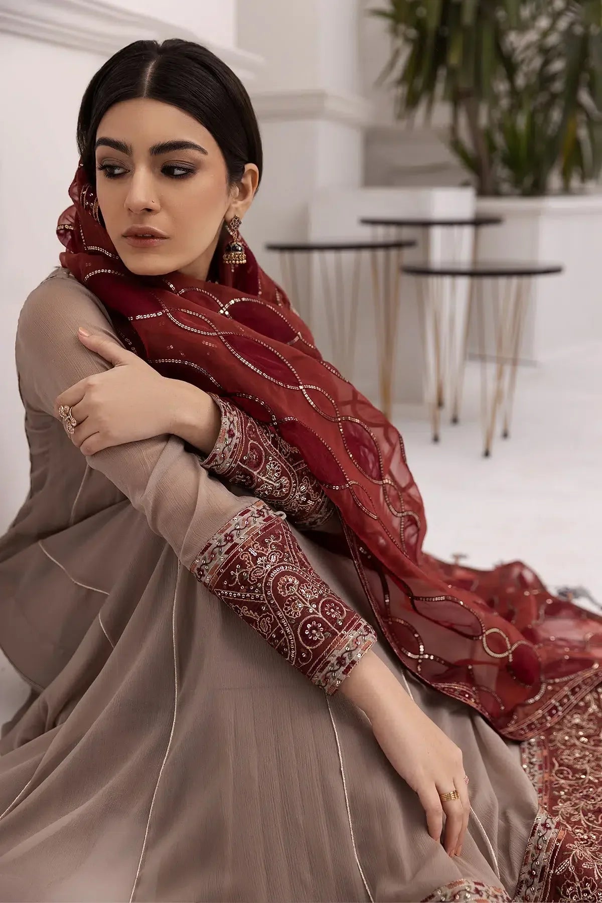 Alizeh | Formals Collection | Beige Dress 3 piece - RTW1010 - Rang-e-Khaas