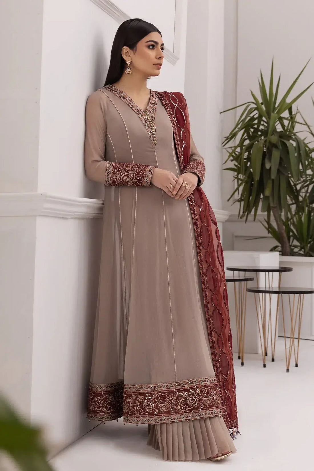 Alizeh | Formals Collection | Beige Dress 3 piece - RTW1010 - Rang-e-Khaas