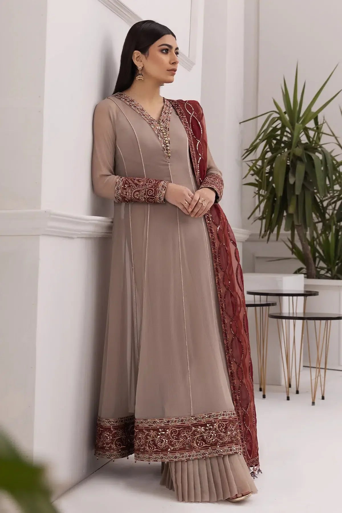 Alizeh | Formals Collection | Beige Dress 3 piece - RTW1010 - Rang-e-Khaas
