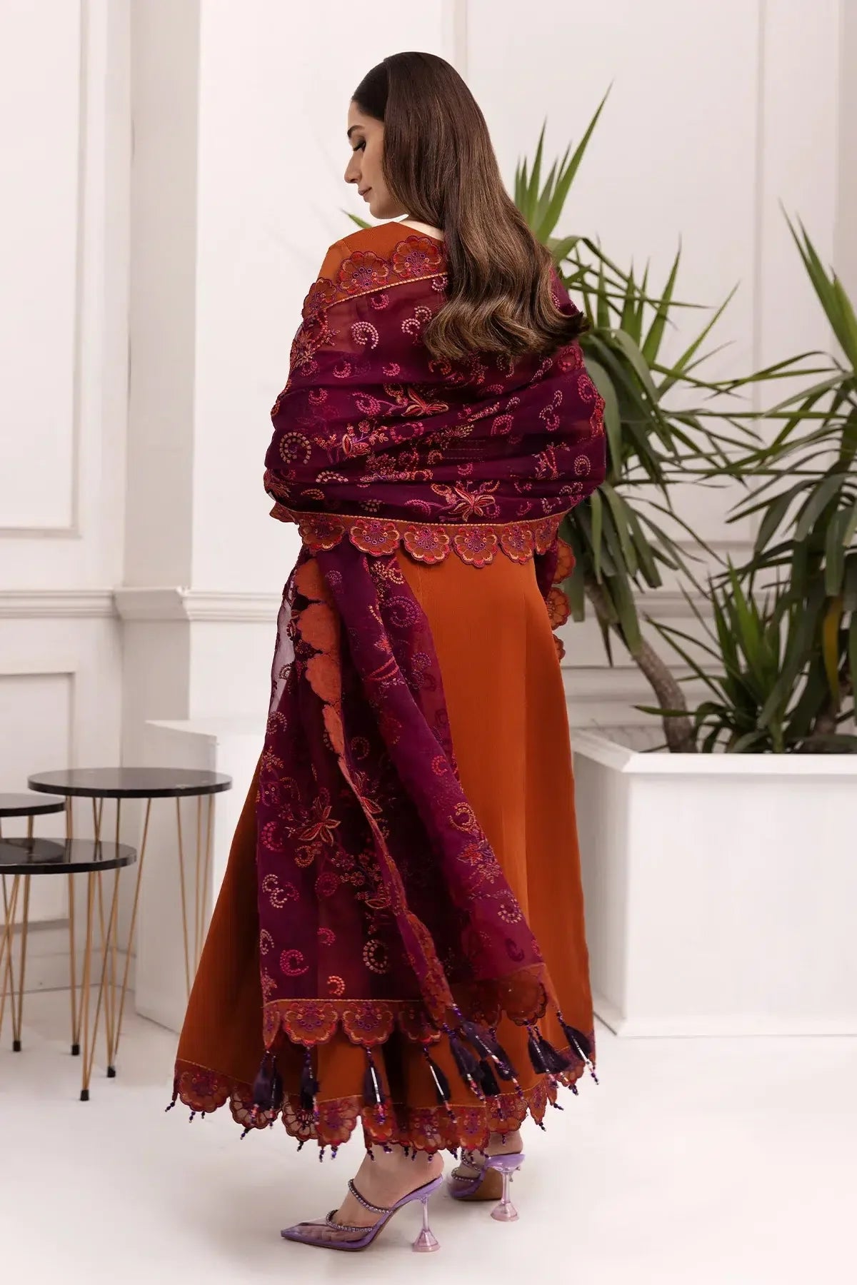 Alizeh | Formals Collection | Rust Dress 3 piece - RTW1011 - Rang-e-Khaas