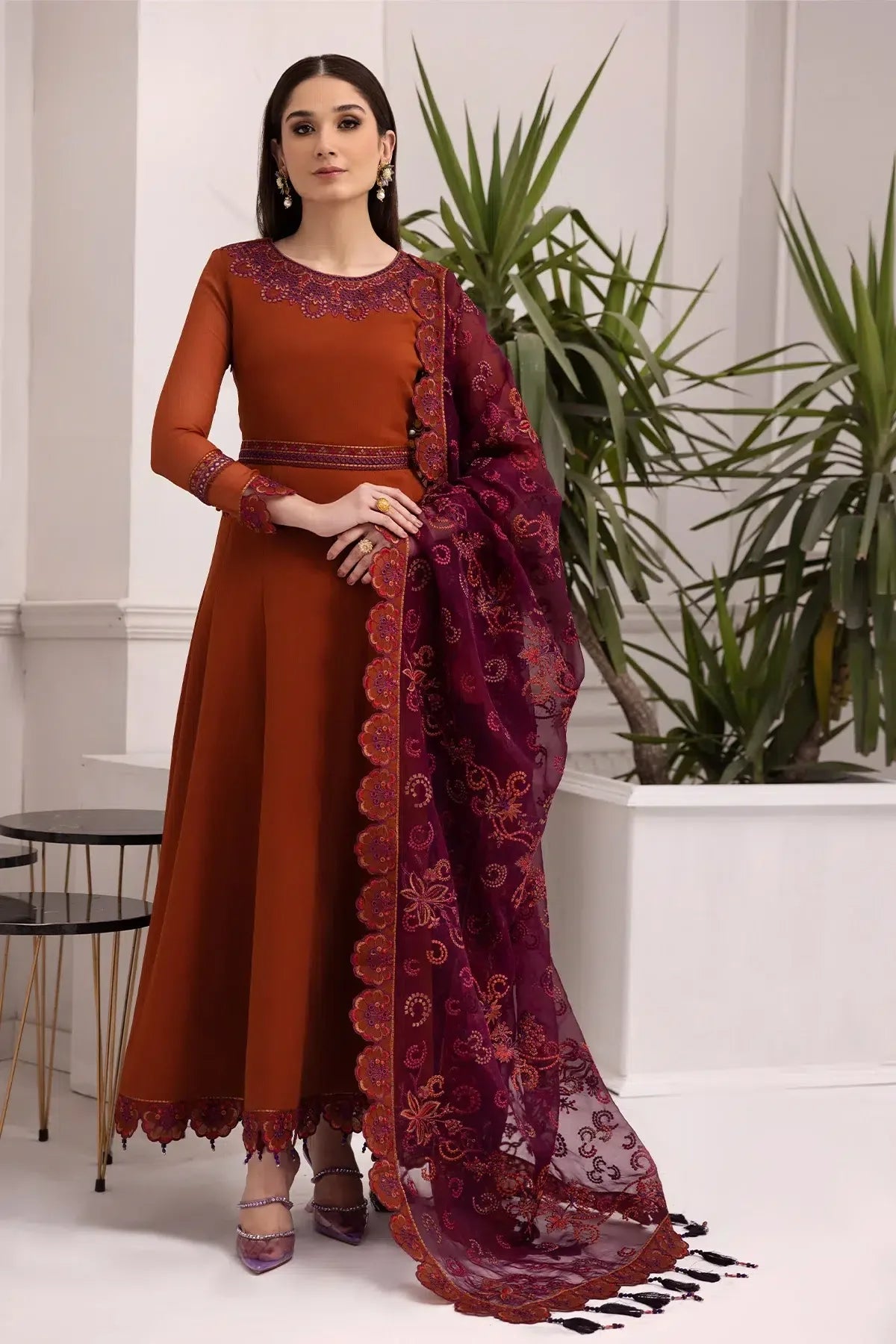 Alizeh | Formals Collection | Rust Dress 3 piece - RTW1011 - Rang-e-Khaas