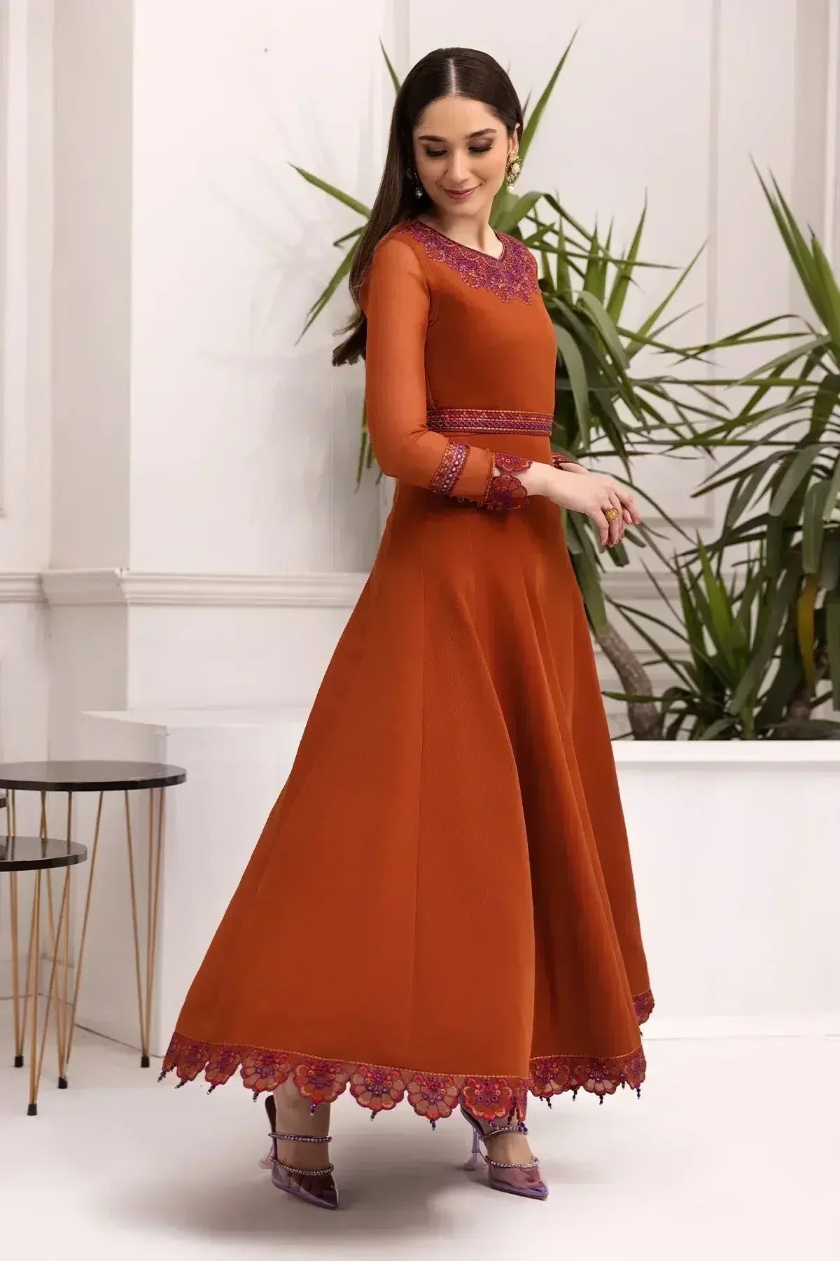Alizeh | Formals Collection | Rust Dress 3 piece - RTW1011 - Rang-e-Khaas