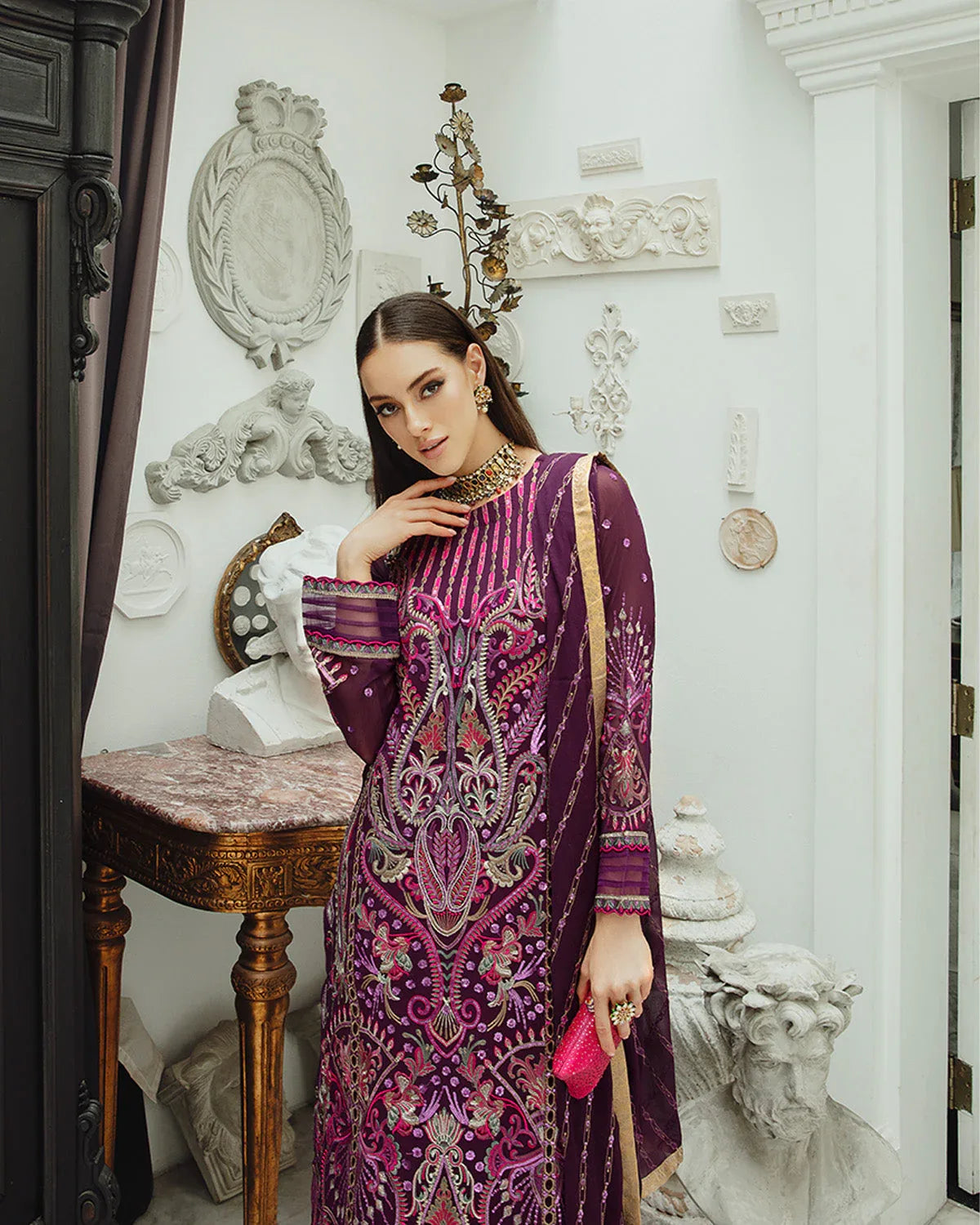 Maryum n Maria | Freesia Ariya Formals | SW23-502 - PLUM - Roshan - Rang-e-Khaas