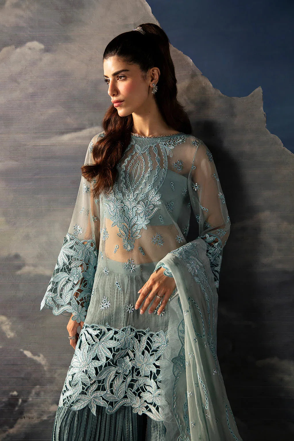 Afrozeh La Fuchsia Embroidered Organza 3Pc Suit - Astra - Rang-e-Khaas