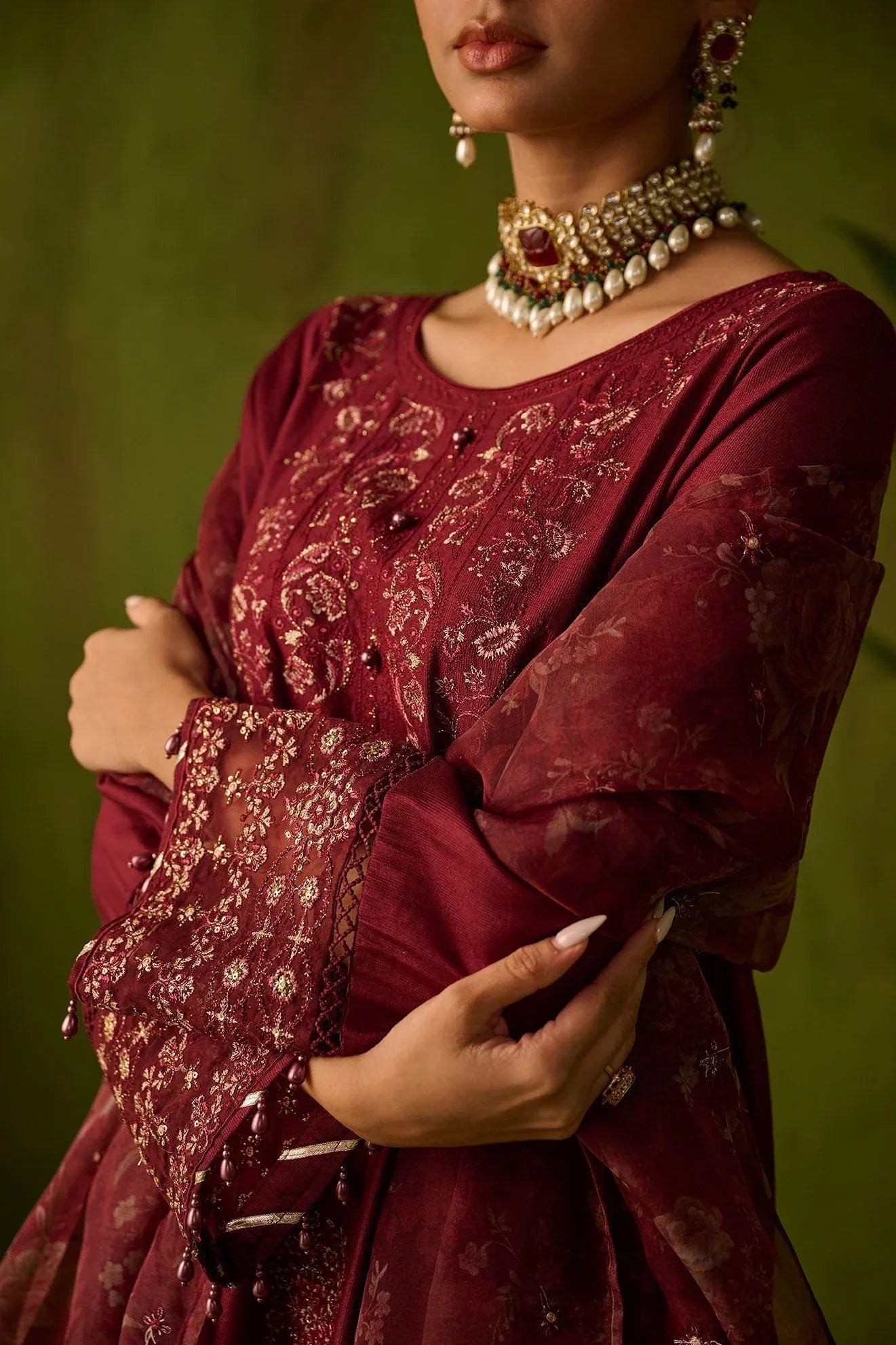 Dhanak | Festive Formals | SS24DU-3197 MAROON 3Pcs - Rang-e-Khaas