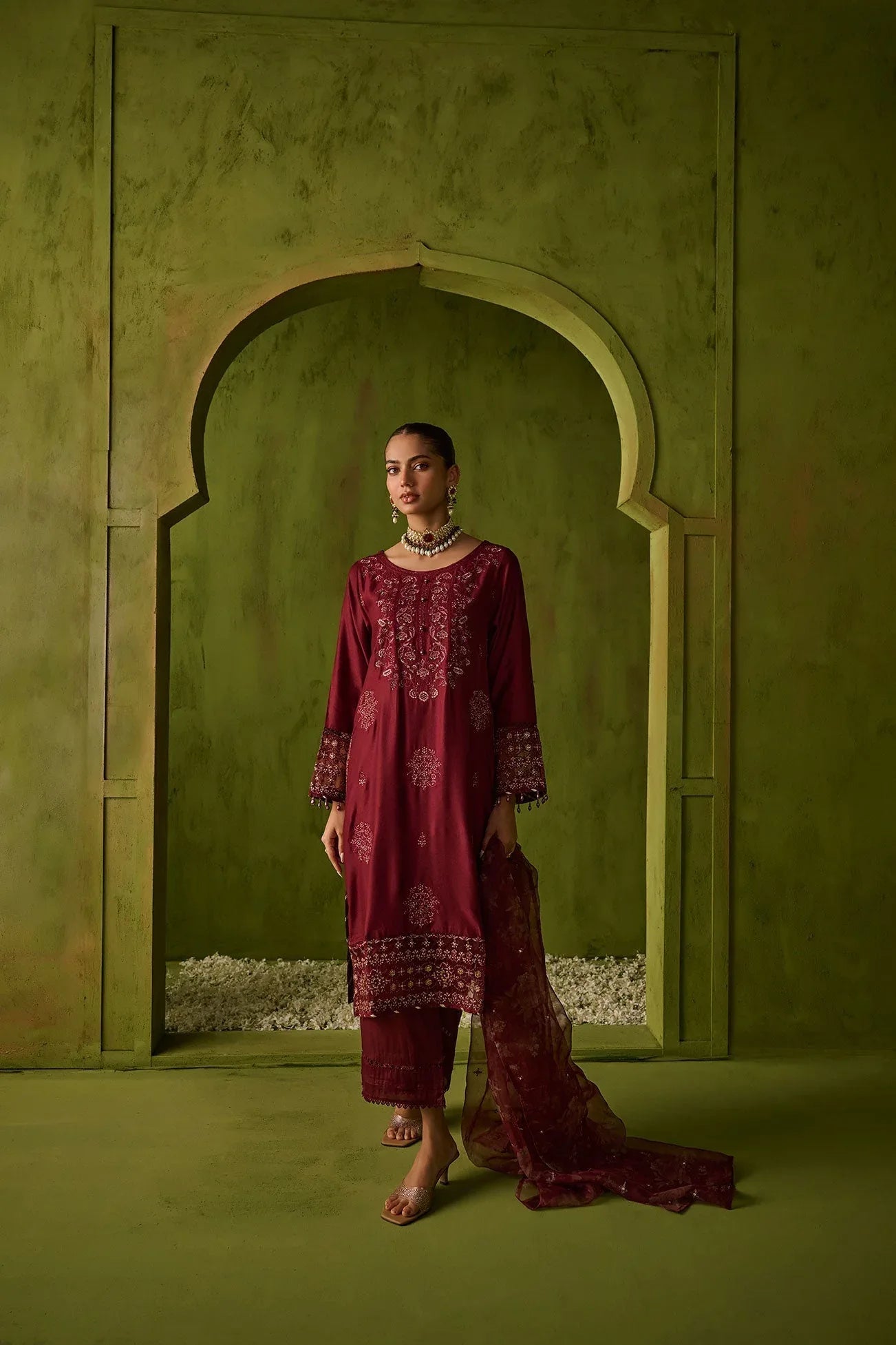 Dhanak | Festive Formals | SS24DU-3197 MAROON 3Pcs - Rang-e-Khaas