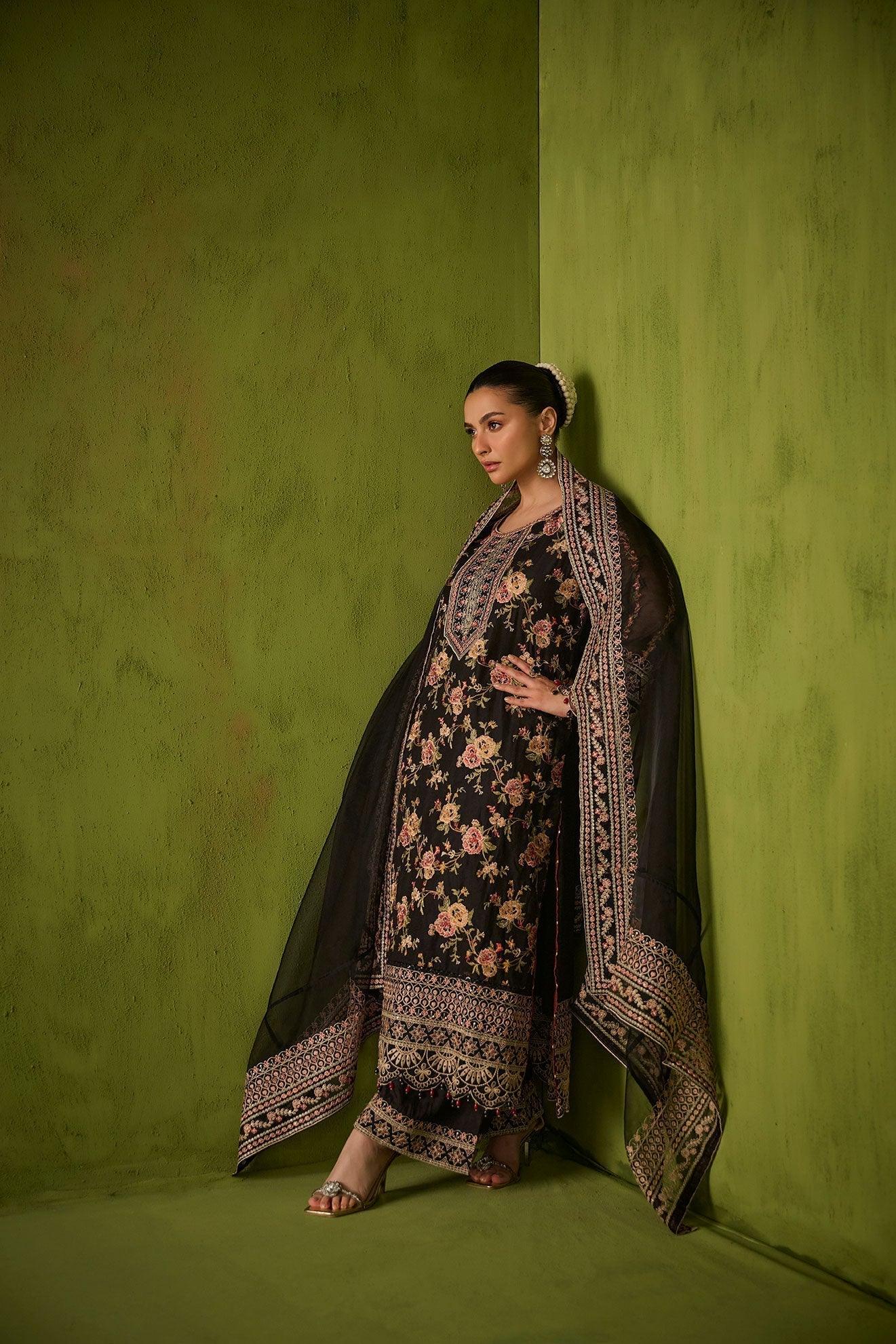 Dhanak | Festive Formals | SS24DU-3192 BLACK 3Pcs - Rang-e-Khaas