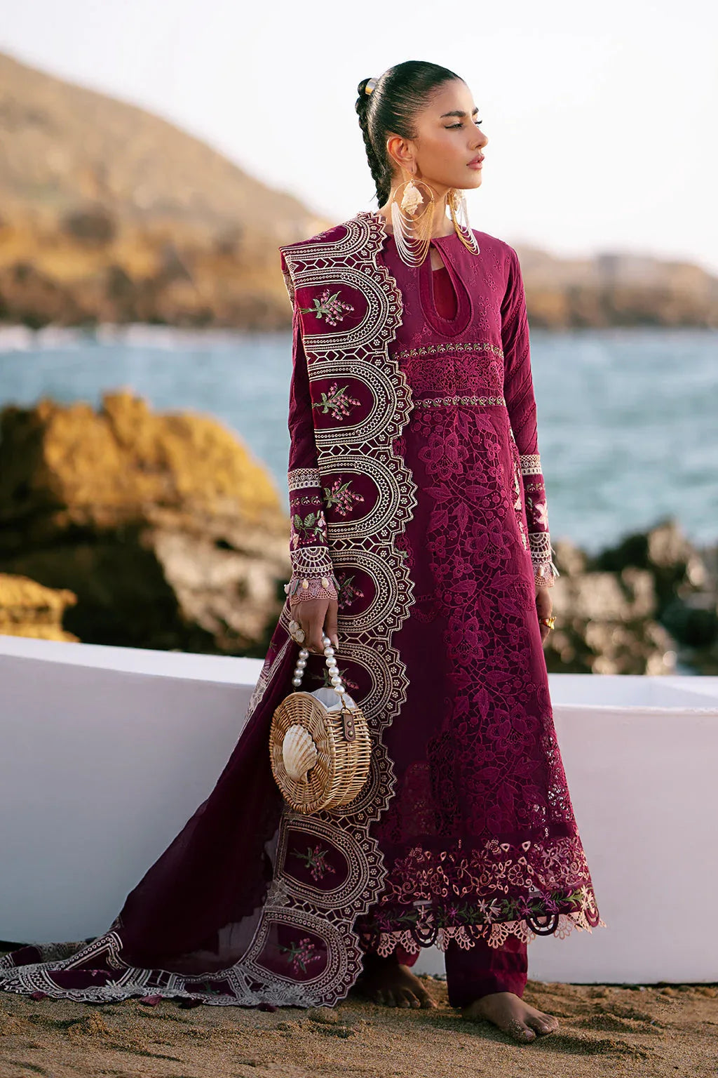 AJR Couture | Dastan Luxury Lawn 25 | Cherry Wine - Rang-e-Khaas