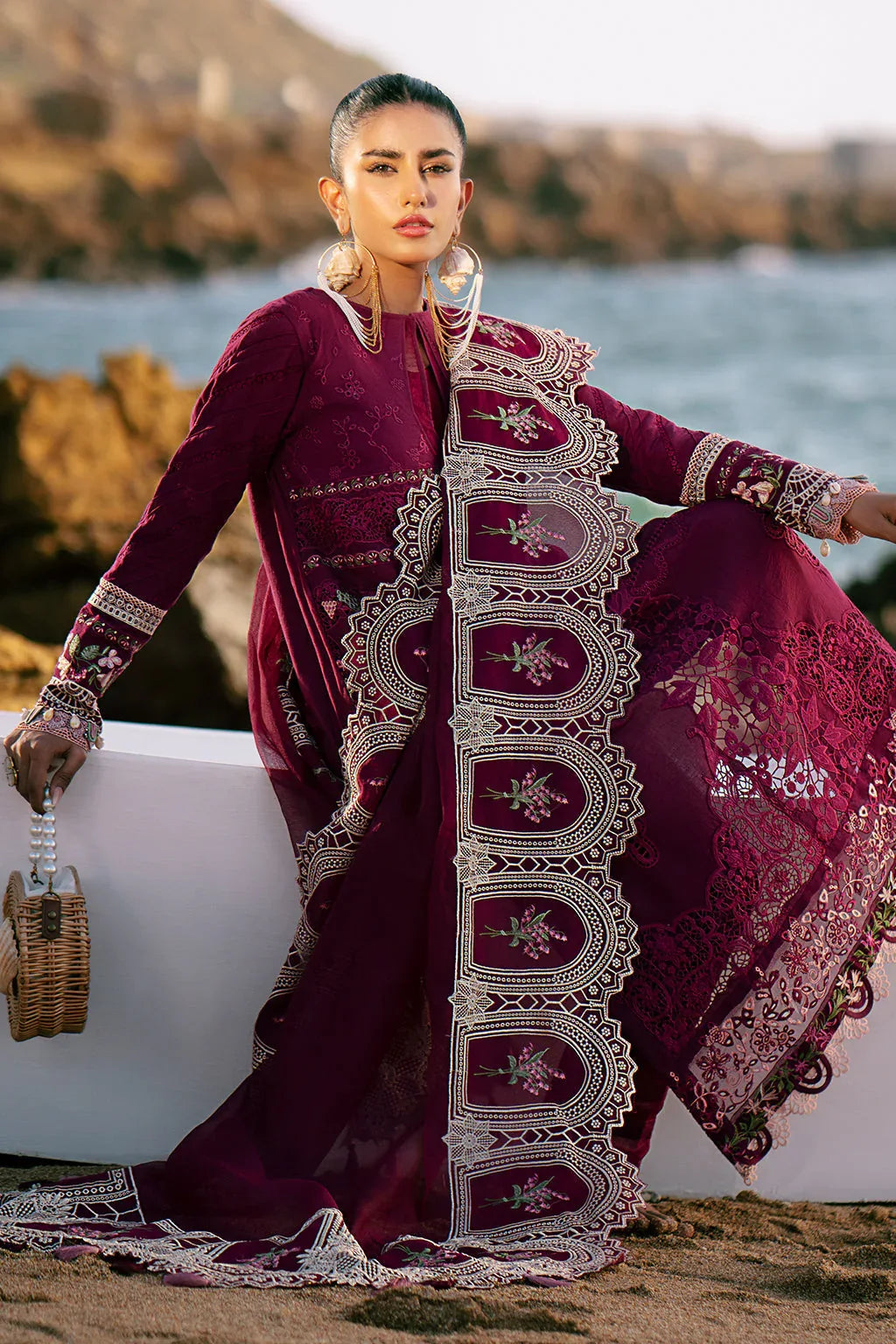 AJR Couture | Dastan Luxury Lawn 25 | Cherry Wine - Rang-e-Khaas